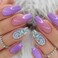 Medium Press on Nails Sequins False Nails Art Full Cover Acrylic Coffin Purple Fake Nails for Women and Girls 24PCS