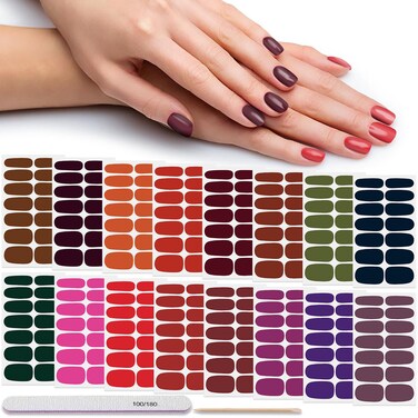 DANNEASY 16 Sheets Nail Polish Strips Full Nail Wraps Gel Nail Strips Self Adhesive Nail Polish Stickers for Women Fingernails Nail Art Accessories with Nail File, Cuticle Stick(Dark Color)