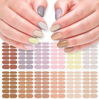 DANNEASY 12 Sheets Nail Stickers Full Nail Wraps Solid Color Nail Polish Stickers Fingernails Wraps for Women Self Adhesive Nail Polish Strips with Nail File, Cuticle Stick - Brown