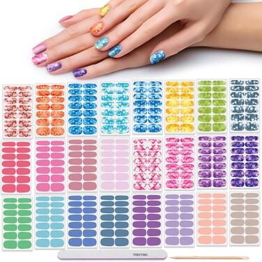 DANNEASY 24 Sheets Nail Polish Strips for Women Girl Light Color&amp;Rainbow Design Nail Polish Stickers Full Nail Wraps Gel Nail Strips Self Adhesive Manicure Sticker with Nail File, Cuticle Stick