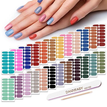 Solid Color Nail Polish Strips, DANNEASY 24 Sheets Glitter Nail Wraps for Women Gel Nail Strips Stick on Nail Polish Stickers Self Adhesive Manicure Sticker for Nail Art with Nail File, Cuticle Stick