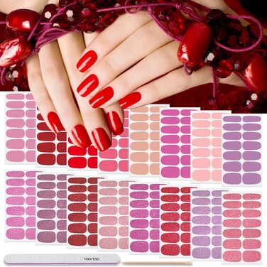 DANNEASY 16 Sheets Solid Color Nail Polish Strips Glitter Nail Wraps Gel Nail Strips Self Adhesive Nail Polish Stickers for Women Fingernails Nail Art Accessories with Nail File, Cuticle Stick