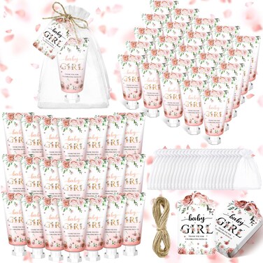 48 Sets Baby Shower Hand Cream Party Favors for Guests Gift Bulk Travel Size Hand Lotion Set for Baby Shower Wedding Christmas(Baby Girl)