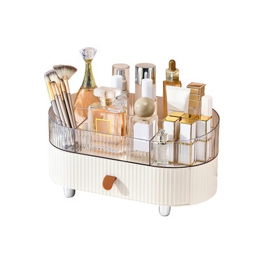 DASITON Makeup Organizer with Drawer,6 Slots Stackable Makeup Brush Holder,Skincare and Cosmetic Organizer for Bathroom Vanity Countertop Makeup Storage for Cosmetics,Brushes,Lipstick and Jewelry