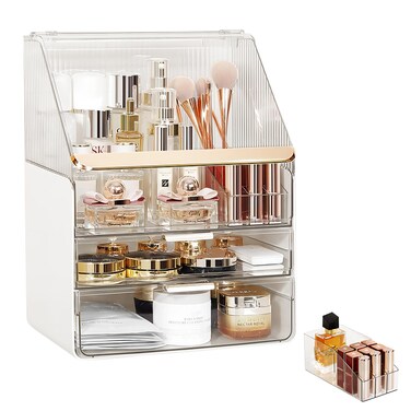 DASITON Dustproof MultiLayer Makeup Brush holder Organizer,Makeup Brush Holder,Makeup Organizers,Large Capacity Desktop Storage Box with Drawer,for Beauty Products...（Clear