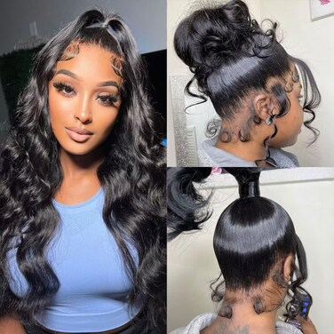28Inch 360 Wig Human Hair Full Lace Wigs Body Wave 360 Lace Front Wigs Human Hair Pre Plucked 360 HD Transparent Full Lace Frontal Wigs Brazilian Body Wave Human Hair 180% Density