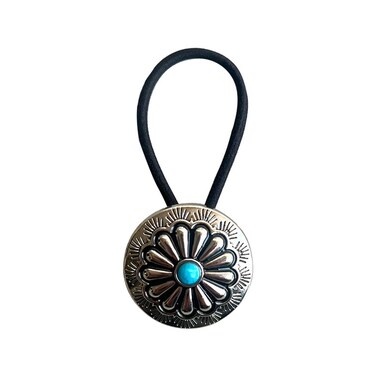 Emulily Western Turquoise Squash Blossom Hairband and Tie Concho Metal Ponytail Holder Metal Hair Ties.(F115) (Type A)