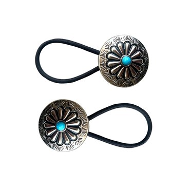 Emulily Western Turquoise Squash Blossom Hairband and Tie Concho Metal Ponytail Holder Metal Hair Ties.(F115) (Type B)