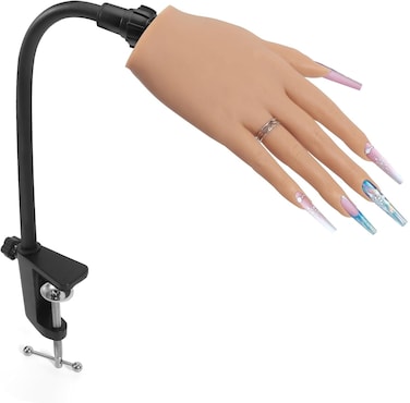 Practice Hand for Acrylic Nails, Soft Silicone Nail Hand Practice Mannequin Hand with Stand Bracket, Realistic Fake Hand for Nail Practice, Flexible Bendable Nail Training Hand for Nail Art (Right)