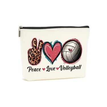 Peace Love Volleyball Makeup Bag Volleyball Cosmetic Bag Volleyball Gifts Volleyball Stuff Accessories for Sport Volleyball Lovers Women Female Coach Teacher Mom Appreciation Birthday Chirstmas