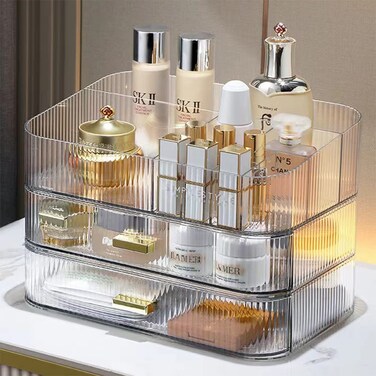 Makeup Organizer for Vanity, Large Desk Organizer with Stackable Drawers for Cosmetics, Skincare, Lipsticks, Palette, Nail Care, Ideal Storage for Dresser and Bathroom Countertop-Green