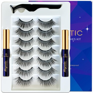 DUOERLA Magnetic Eyelashes with Eyeliner Kit -7 Pairs Wispy Cat-Eye Magnetic Lashes Natural Looking - Upgraded Long Lasting,Reusable,Cruelty Free&amp;Vegan,Easy 3D Fake Eyelashes with Applicator.