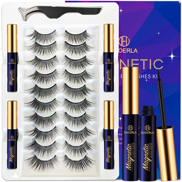 DUOERLA Magnetic Eyelashes Natural Look,Wispy Cat Eye Magnetic Lashes with Eyeliner Kit,Upgraded Long Lasting,Reusable,Easy to apply,Black,with Applicator,Vegan &amp; Cruelty Free 10 Pairs,