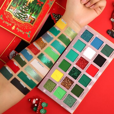 DE'LANCI Multichrome Red Green Eyeshadow Pallet,18 Colors Highly Pigmented Matte Shimmer Christmas Makeup Palette, Red Green Gold Fine Pressed Glitter Shades for Cosplay Parties Christmas Halloween