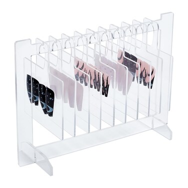 Acrylic Nail Art Display Boards Clear Nails Tips Charm Sample Display Stand with 10pcs Hangers Nail Art Display Rack False Nail Organizer for Salon Nails Art Design Practice Manicure Tool