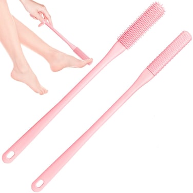 Toe Cleaning Brush,Foot Scrubber for Shower with 15.7" Long Handle Soft Silicone Cleaning Shower Brush Foot Care for Seniors,Elderly, Men and Women (Pink)
