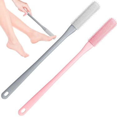 Toe Cleaning Brush,Foot Scrubber for Shower with 15.7" Long Handle Soft Silicone Cleaning Shower Brush Foot Care for Seniors,Elderly, Men and Women (Grey+Pink)