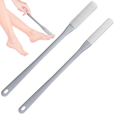 Toe Cleaning Brush,Foot Scrubber for Shower with 15.7" Long Handle Soft Silicone Cleaning Shower Brush Foot Care for Seniors,Elderly, Men and Women (Grey)