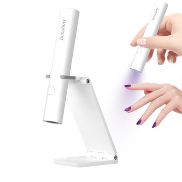 UV Light for Gel Nails, Denabuty Mini U V LED Nail Lamp Handheld with Stand, Portable Nail Dryer Rechargeable USB Cordless, Nail Light with 2 Timers for Fast Drying (White)