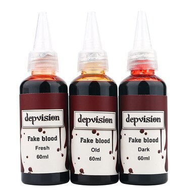 Fake Blood 2 OZ X 3 Colors Set Fresh Old Dark Wound For Special Effects Wound Waterproof Professional Makeup Artist Skin Illustrator, white,fresh,clear