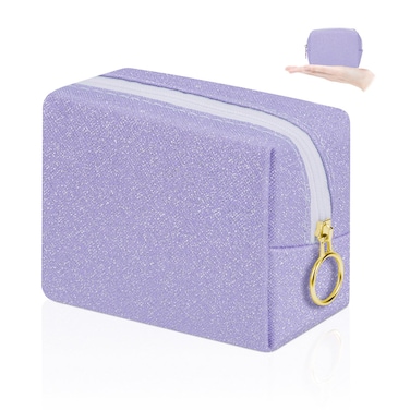 Desing Wish Shining Mini Makeup Bag for Purse Portable Lipstick Pouch Soft PU Leather Small Cosmetic Bag for Travel Cute Lipstick Bag for Chapsticks/Makeup/Keys/Earphones (Glitter Purple)