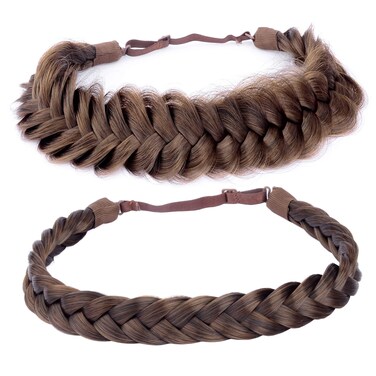 DIGUAN Messy Wide 2 Strands Fishtail Synthetic Hair Braided Headband Hairpiece for Women Girls Beauty Brides Hair Accessory Combination (Auburn)