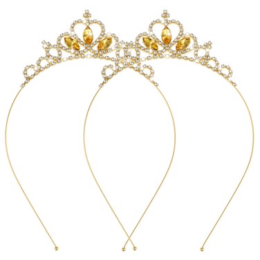 2PCS Crystal Tiara Heart Rhinestone Princess Crown Birthday Headpiece Cute Bling Hair Band Party Decorations Headband Accessories for Women Girls Kids Festival Wedding Bridal