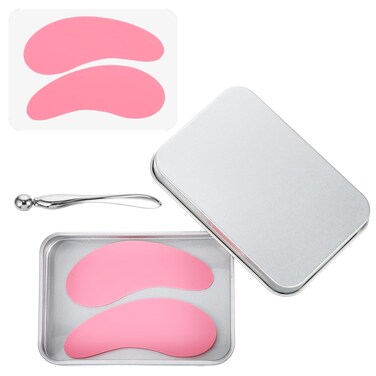 Under Eye Patches Silicone 2 Pair Reusable Eye Patches with Metal Eye Cream Applicator Eye Patches Plump Fine Lines &amp; Wrinkles Reusable Under Eye Mask Tin Case