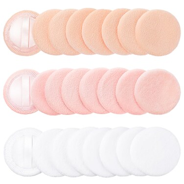 24Pcs Powder Puff, Round Face Body Powder Puffs Makeup Velour Puff Pads with Strap for Loose and Pressed Powders Cosmetic Sponge Foundation Makeup Applicators for Women(White/Flesh/Pink)
