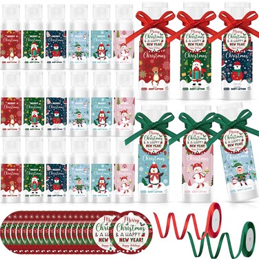 24 Set Christmas Hand Cream Gift Moisturizing Hand Lotion for Women Travel Size Lotion for Christmas Party Favors with Card for Xmas Mother Teacher Stocking Stuffer