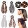 Chiffon Ponytail Hair Scarf Scrunchies - 6 Packs Leopard Print Big &amp; Long Scrunchie Hair Scarf, Leopard Ripple Bun Hair Ties Bobbles, Scarves for Women Girls Bow Ponytail Holder (Leopard Headband - D)