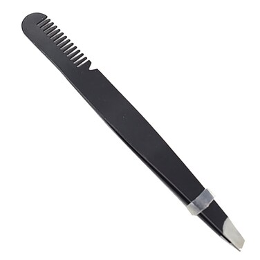 Dioche Eyebrow Tweezers with Comb, Stainless Steel Tweezers Comb, Ergonomic Design Makeup Grooming Tool for Eyebrows or Facial Hair, Accurate Clipping (Black)