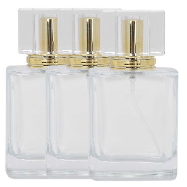 Dioche 50ml Refillable Perfume Bottle Glass Spray Transparent Liquid Empty Atomizer Container Portable Empty Glass Perfume Atomizer Bottle(gold)