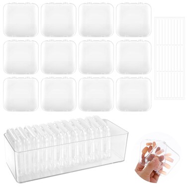 36Pcs Nail Box Organizer Case, Press on Nails Clear Nail Display Nail Box Case with 3Pcs All-In-One Nail Storage Box and 60pcs Double Sided Adhesive Nail Display Tape for Nail Art Home Salon Use