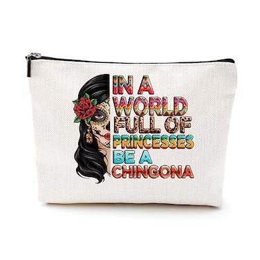 DJHUNG Inspired Mexican Girl Makeup Bag Funny Badass Women Gift Skull Travel Pouch for Women Friends Nurse Mom Aunt Birthday Christmas Halloween in a World Full of Princesses