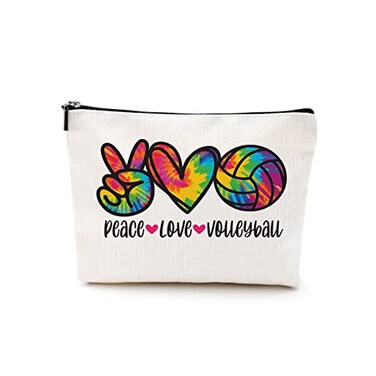 DJHUNG Watercolor Volleyball Cosmetic Bag Makeup Bag Pouch Volleyball Gifts for Sport Lovers Coach Friendship Gifts for Women Friends Her Sister Bestie Mom Travelling Camping Beach Birthday