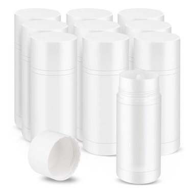 10 Pack 3.4 oz Plastic Deodorant Container,Empty Round Shape Recyclable Twist-Up Stick Tube for Homemade Deodorant,Solid Lotion Bars,Body Balm,Soap Sticks,Sunscreen-UPSIDE DOWN FILLING (White)