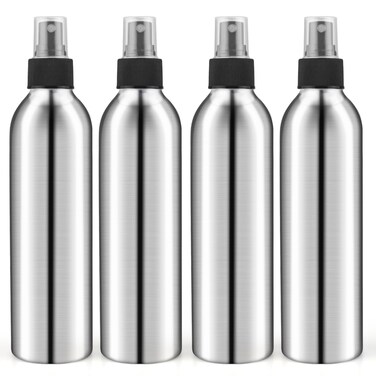 4-Pack 8oz Aluminum Fine Mist Spray Bottles,Empty Metal Atomizer Bottles with Press Pump&amp;Lids,Perfume Spray Bottles Cosmetic Storage Container Travel Bottles
