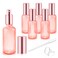 6 Pack 2 Oz Pink Glass Spray Bottles,Empty Perfume Fine Mist Atomizer,Rose-Golden Pump Head Travel Liquid Holder Containers for Cologne,Essential Oils,Body Sprays