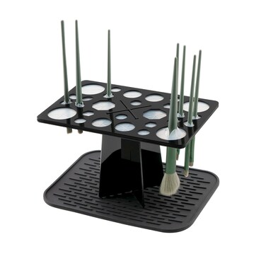 Makeup Brushes Drying Rack with Mat, 28 Holes Acrylic Brush Holder Stand Tree Tray, Folding Makeup Brush Holder