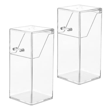 2Pcs Acrylic Makeup Brush Holder with Lid, Clear Makeup Holder, Cosmetic Organizer Cosmetic Storage Display Box for Dressing Tables and Vanity, 3.34 x 3.34 x 8.25inch