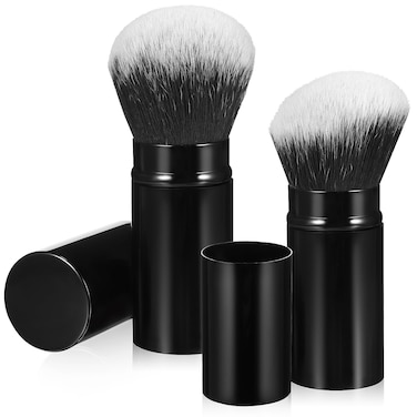 DOITOOL Retractable Makeup 2 Pack Travel Face Blush Brush, Portable Powder Foundation Brush with Cover for Blush, Bronzer, Buffing and Powder Cosmetics