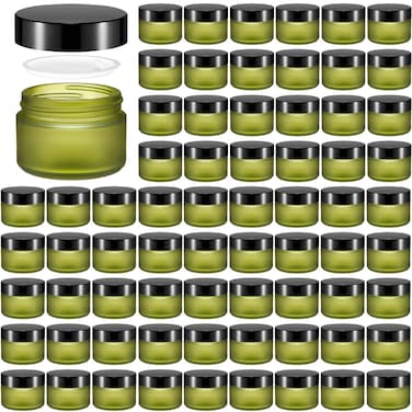 Domensi 60 Pcs 1oz Glass Jars with Lids Bulk Salve Tins Small Glass Candle Cosmetic Jars for Travel with Inner Liners Containers for Lotions Sample Cream(Green, Black Lid)