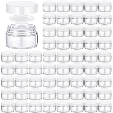 Domensi 96 Pcs 1 oz Glass Jars with Lids Bulk Round Glass Cosmetic Jars Lids 1 oz Small Travel Containers with Inner Liner for Lotions Powders Ointments Sample Cream(Clear, White)