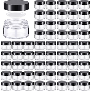 Domensi 96 Pcs 1 oz Glass Jars with Lids Bulk Round Glass Cosmetic Jars Lids 1 oz Small Travel Containers with Inner Liner for Lotions Powders Ointments Sample Cream(Clear, Black)