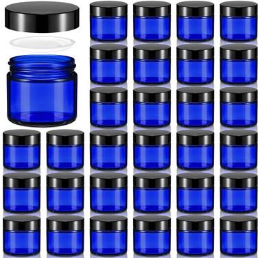 Domensi 32 Pcs 2 oz Glass Jars with Lids Empty Round Cosmetic Jars with Inner Liners for Storing Lotions Powders Ointments Sample Cream Candle Making(Cobalt Blue)