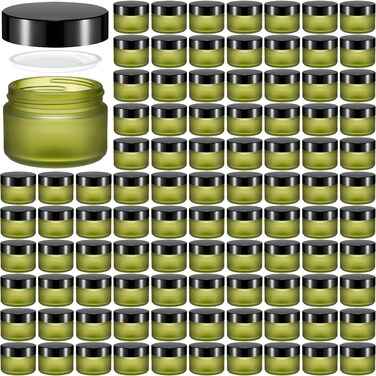 Domensi 96 Pcs 1 oz Glass Jars with Lids Bulk Round Glass Cosmetic Jars Lids 1 oz Small Travel Containers with Inner Liner for Lotions Powders Ointments Sample Cream(Bean Green,black)