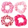 4PCS Valentine Hair Scrunchies Pink Hair Ties Elastic with Love and Heart Pattern Elastic Hair Bands Romantic Hair Accessories Soft Ponytail Holders Party Favors Valentine Hair Ties for Girls Women