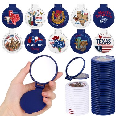 30 Pcs Texas City Compact Mirror Gifts Bulk Travel Souvenirs Small Pocket Portable Round Folding Makeup Hand Mirror Employee Appreciation Gifts for Women Coworker