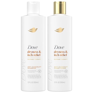 Dove Shampoo and Conditioner Set - DermaCare Scalp Dryness &amp; Itch Relief, Pyrithione Zinc Shampoo and Conditioner, Anti-Dandruff, Anti-Frizz, Smoothing Hair Care, 12 Oz (2 Piece Set)